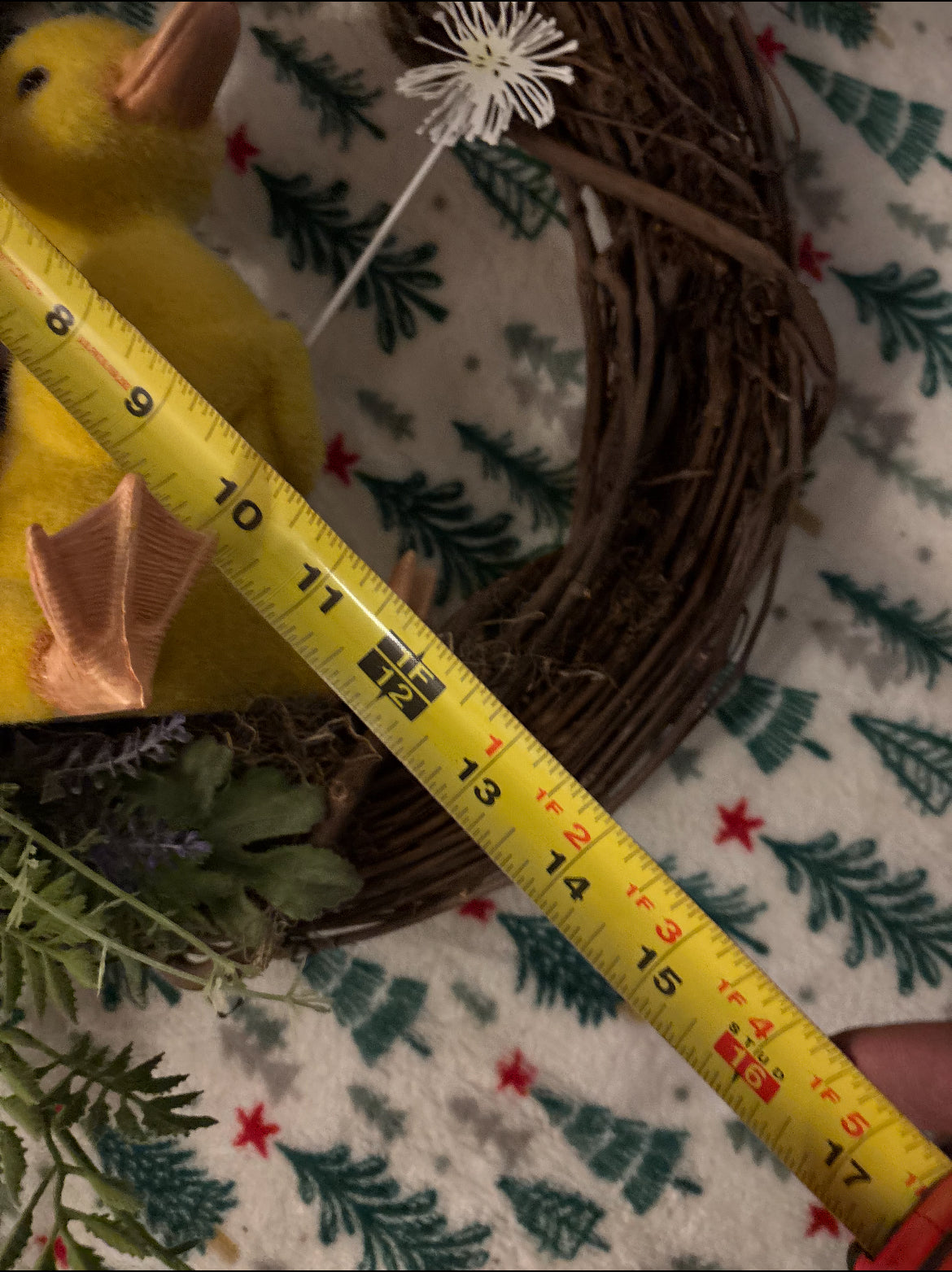 Spring Wreath with Yellow Duck and Colorful Flowers