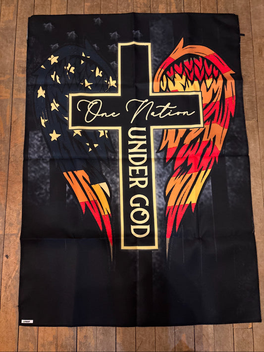 28" x 39" One Nation Under God Flag - Patriotic Cross Design