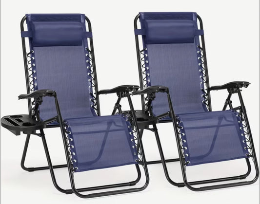 Lounge Chair Set of 2 - Reclining Patio Chairs with Cup Holders