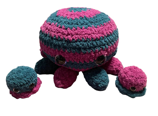 Handmade Crochet Mommy Octopus with two babies