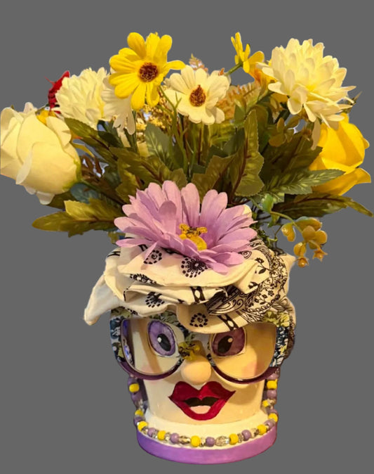 Lady Face Flower Vase with Floral Arrangement